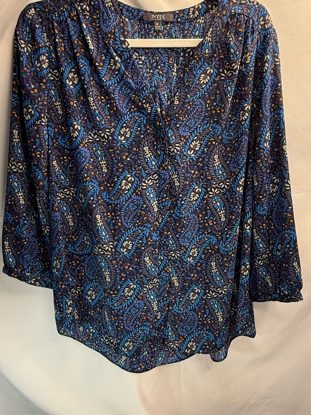 NYDJ Women’s M Blue Paisley V-Neck Women's Blouse EUC
